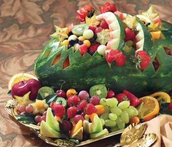 Fruit boat carved from a watermelon