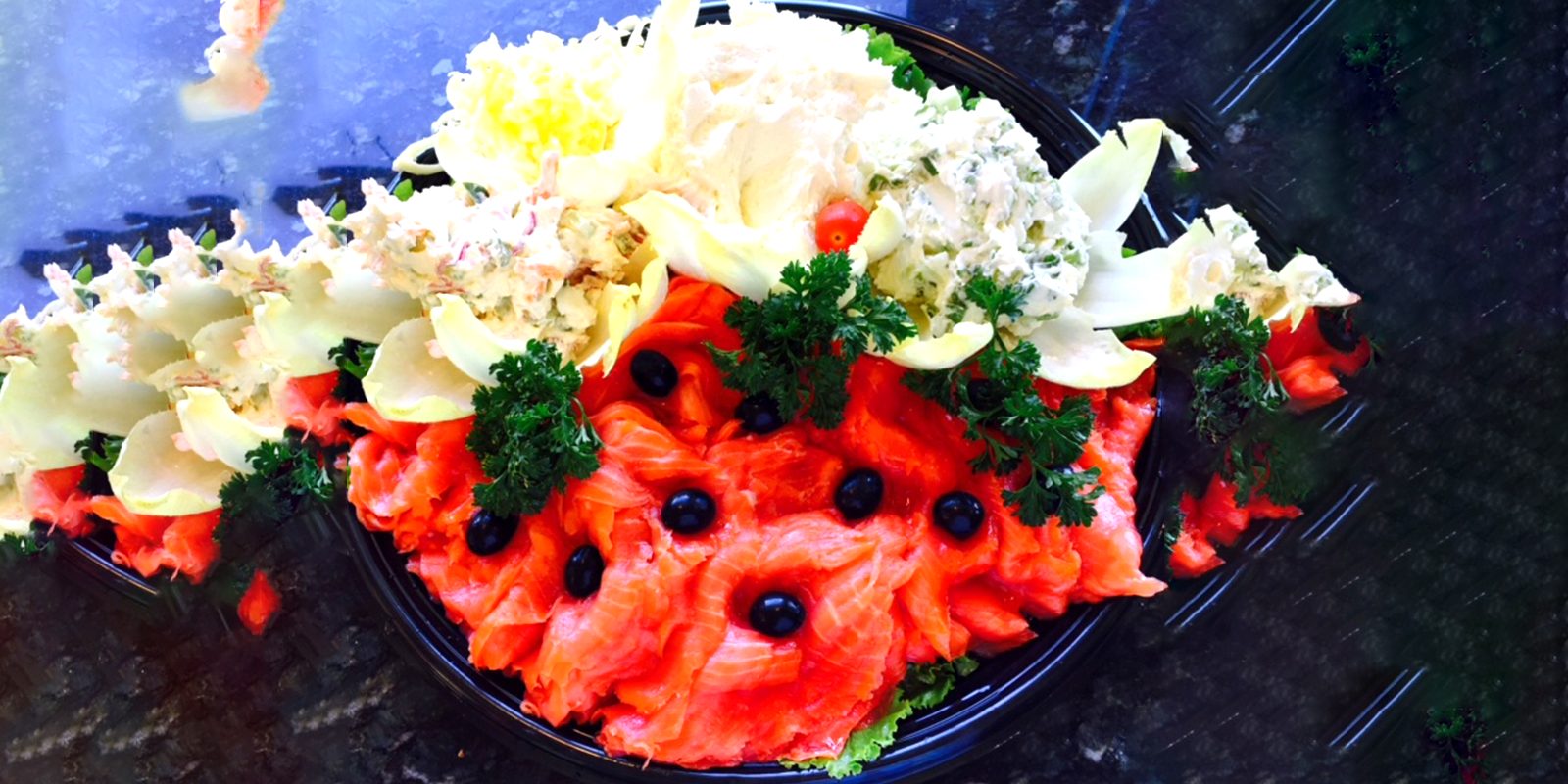 A decorated catering spread from Bagel Plaza