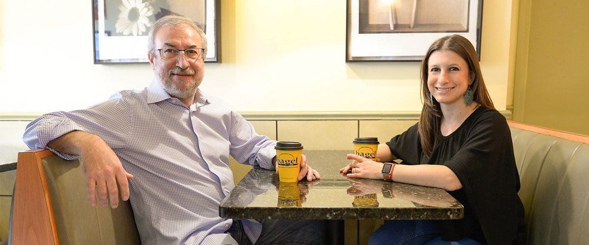 Sam Asatur and Yana Hirschorn at Bagel Plaza