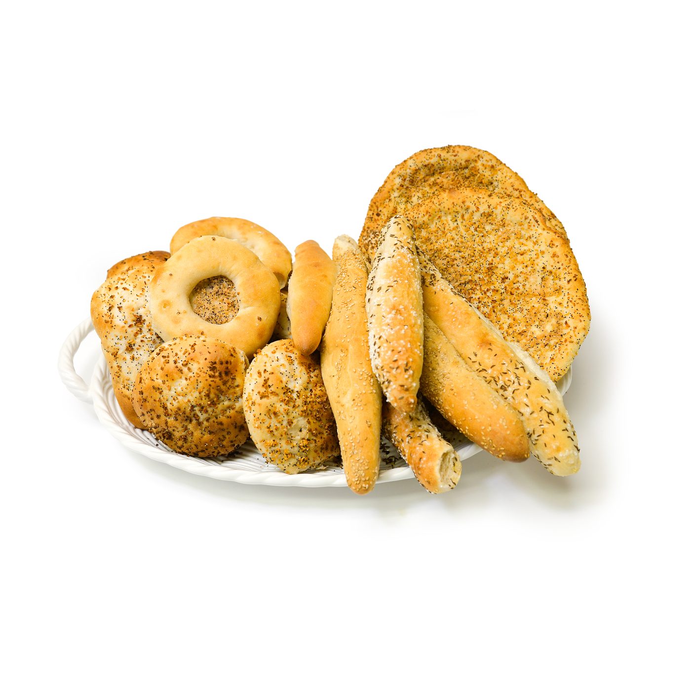 A plate of assorted bagels and stix